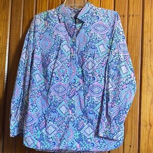 Talbots Vibrant Paisley Blouse in Blue and Pink